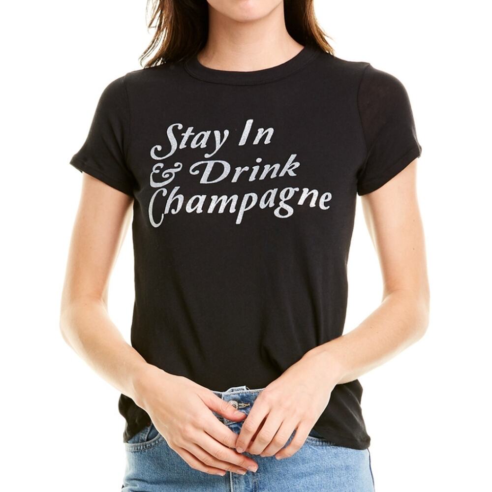 NWT Chaser "Stay In & Drink Champagne" Graphic T-shirt size Large